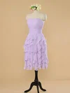 Knee-length Lilac Chiffon Tiered Cute Strapless Bridesmaid Dresses #01012483