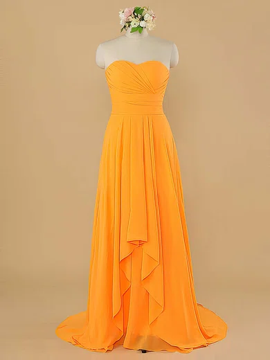 Elegant Sweetheart Orange Chiffon with Ruffles Sheath/Column Bridesmaid Dress #01012484