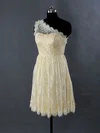 One Shoulder Champagne Lace Sashes/Ribbons Pretty Short/Mini Bridesmaid Dresses #01012485