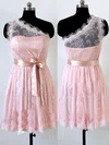 Short/Mini Pink Lace Sashes/Ribbons Modest One Shoulder Bridesmaid Dress #01012490