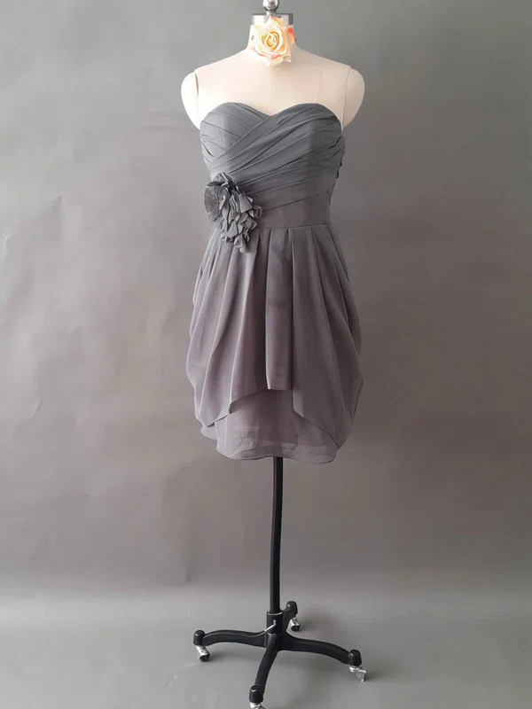 Online Sweetheart Light Slate Gray Chiffon Ruffles and Flower(s) Short/Mini Bridesmaid Dresses #01012497