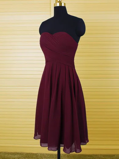 Noble Grape Chiffon with Ruffles Sweetheart Knee-length Bridesmaid Dresses #01012500