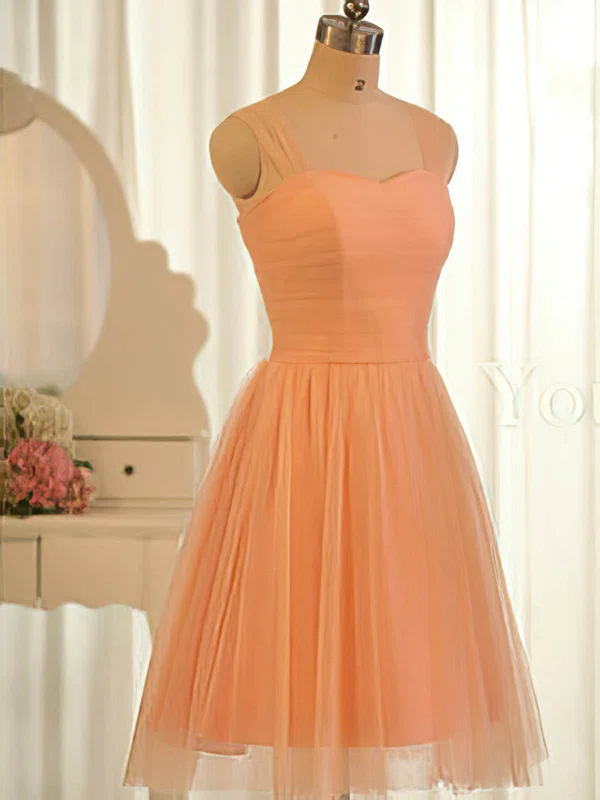 Graceful Orange Tulle Ruffles Sweetheart Straps Knee-length Bridesmaid Dresses #01012504