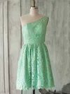 Sage Lace Open Back Luxurious Short/Mini One Shoulder Bridesmaid Dress #01012505
