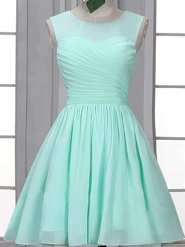 Scoop Neck Light Green Chiffon Ruffles Gorgeous Short/Mini Bridesmaid Dress #01012507