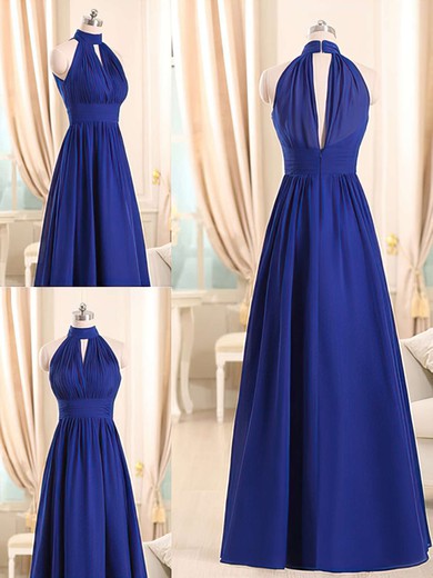 Popular A-line Chiffon Ruffles Royal Blue Halter Bridesmaid Dresses #01012508
