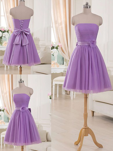 Short/Mini Lilac Tulle with Sashes/Ribbons Strapless Graceful Bridesmaid Dresses #01012517