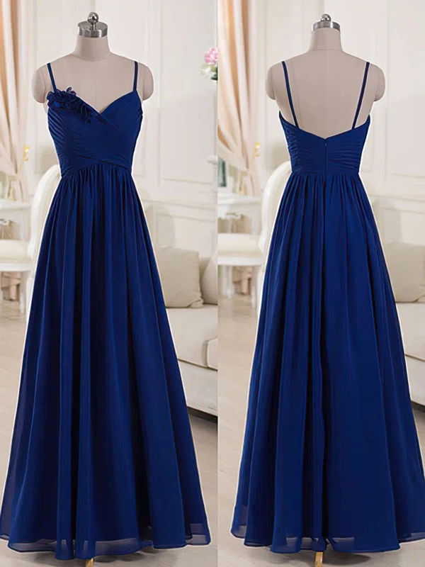 Spaghetti Straps V-neck Ruffles Royal Blue Chiffon Noble Bridesmaid Dresses #01012518