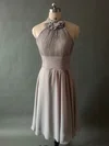 Affordable Knee-length Gray Chiffon Pleats Halter Bridesmaid Dresses #01012531