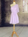 One Shoulder 1/2 Sleeve Lilac Chiffon Ruffles Short/Mini Unique Bridesmaid Dresses #01012533
