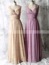 A-line Chiffon and Lace Open Back V-neck Inexpensive Bridesmaid Dresses #01012534
