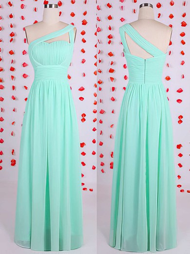One Shoulder Green Chiffon Sheath/Column Discount Bridesmaid Dresses #01012536