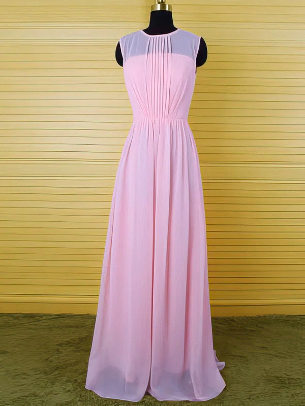 Affordable Pearl Pink Chiffon Ruffles Sheath/Column Scoop Neck Bridesmaid Dress #01012542