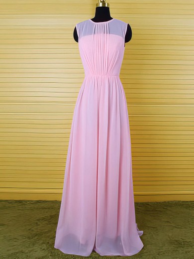 Affordable Pearl Pink Chiffon Ruffles Sheath/Column Scoop Neck Bridesmaid Dress #01012542