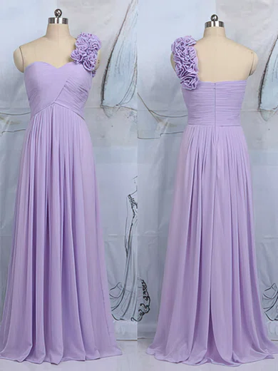 Unique Chiffon with Flower(s) One Shoulder Lilac Sheath/Column Bridesmaid Dress #01012545