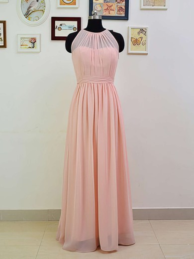 Pink Chiffon Graceful Ruffles Floor-length Scoop Neck Bridesmaid Dresses #01012551