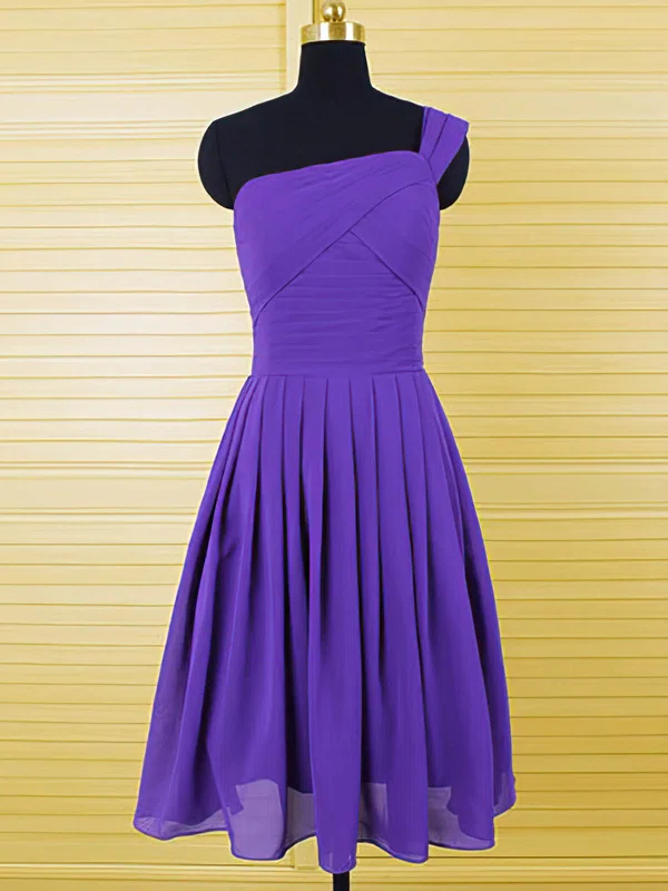 Fashion Purple Chiffon Ruffles One Shoulder Knee-length Bridesmaid Dresses #01012554