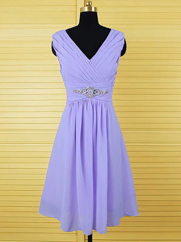 New Style V-neck A-line Lavender Chiffon Crystal Detailing Bridesmaid Dresses #01012555