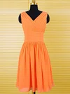 Orange Knee-length Chiffon Ruffles Fashion V-neck Bridesmaid Dresses #01012556