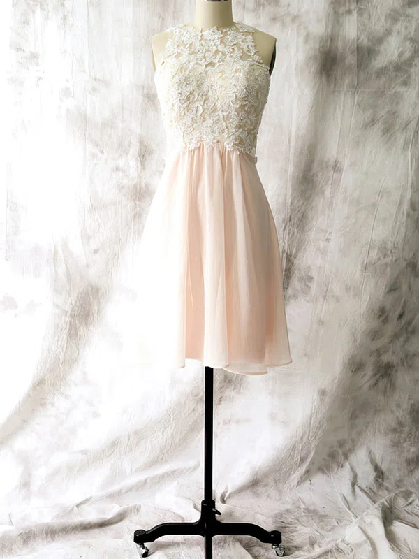 Open Back Sheath/Column Chiffon Appliques Lace Short/Mini Fabulous Bridesmaid Dresses #01012558