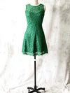 Sheath/Column Scoop Neck Elegant Green Lace Short/Mini Bridesmaid Dress #01012561