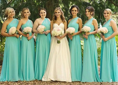 Blue Cheap Chiffon Ruffles One Shoulder Floor-length Bridesmaid Dress #01012568