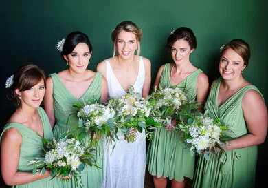 Gorgeous Knee-length Sage Chiffon Ruffles V-neck Bridesmaid Dresses #01012573