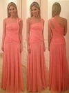 One Shoulder Watermelon Chiffon Ruffles Sheath/Column Wholesale Bridesmaid Dress #01012580