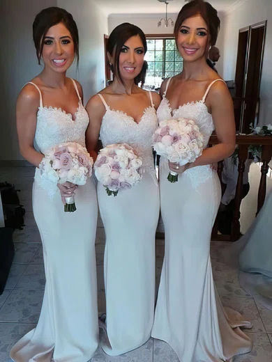 Sweetheart Sheath/Column Silk-like Satin With Appliques Lace Fabulous Ivory Bridesmaid Dress #01012581