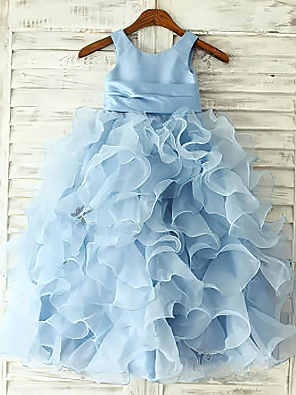 Pretty A-line Blue Organza with Ruffles Scoop Neck Flower Girl Dress #01031845