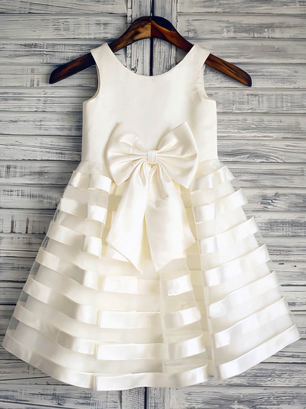 Best Ankle-length Organza Elastic Woven Satin Bow Scoop Neck Ivory ...