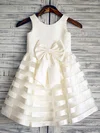 Best Ankle-length Organza Elastic Woven Satin Bow Scoop Neck Ivory Flower Girl Dress #01031846