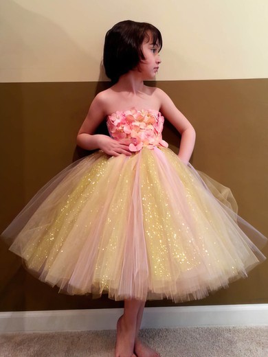 Ball Gown Multi Colours Tulle with Bow and Flower(s) Strapless Flower Girl Dress #01031855