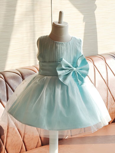 Cute Knee-length Satin Tulle with Flower(s) and Bow Scoop Neck Flower Girl Dresses #01031858