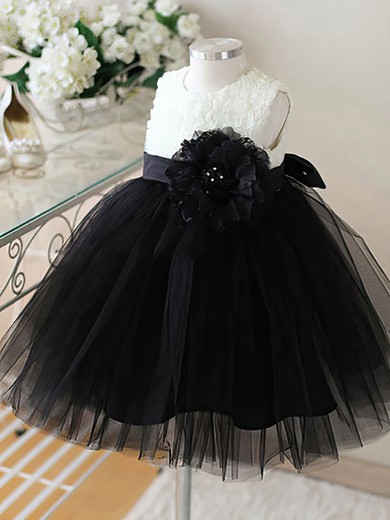 Ankle-length Black Tulle with Flower(s) Scoop Neck Cute Flower Girl Dresses #01031860