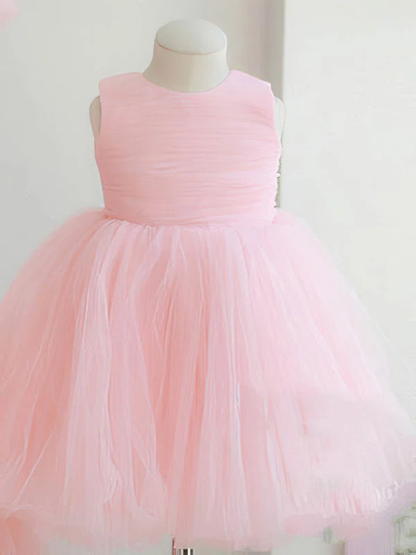 Ball Gown Pink Tulle Scoop Neck with Bow Short/Mini Flower Girl Dresses #01031862