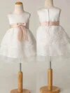 Scoop Neck Ivory Chiffon Elastic Woven Satin Tiered Short/Mini Flower Girl Dresses #01031863