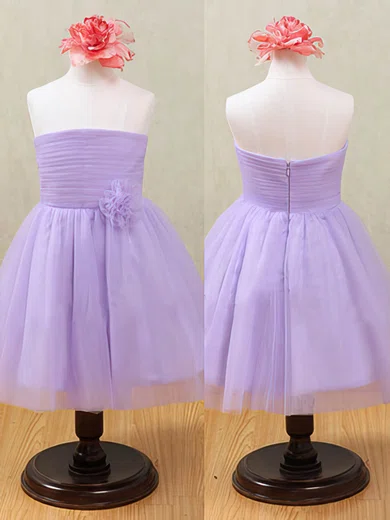 Ankle-length Flower(s) Lavender Tulle Strapless Flower Girl Dresses #01031874