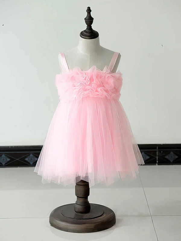 Square Neckline Ruffles Knee-length Pink Tulle Ball Gown Flower Girl Dresses #01031879