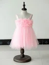 Square Neckline Ruffles Knee-length Pink Tulle Ball Gown Flower Girl Dresses #01031879