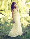 Fabulous V-neck Ivory Lace Open Back Sheath/Column Wedding Dresses #00021430