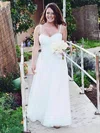 Spaghetti Straps Tulle Appliques Lace Sweetheart Floor-length White Modest Wedding Dresses #00021434