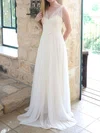 A-line V-neck Lace Chiffon Floor-length Wedding Dresses With Sashes / Ribbons #00021446