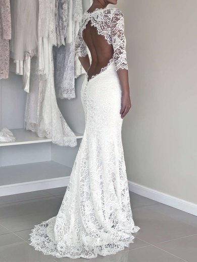 Trumpet/Mermaid Illusion Lace Sweep Train Wedding Dresses #00021456