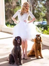 Ball Gown Scoop Neck Lace Tulle Short/Mini Ruffles Wedding Dresses #00021457
