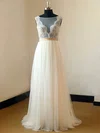 Ivory Tulle Scoop Neck Appliques Lace Sweep Train Fabulous Wedding Dresses #00021467