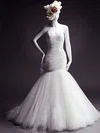 Trumpet/Mermaid Sweetheart Tulle Court Train Wedding Dresses With Flower(s) #00021473