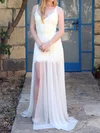 A-line V-neck Lace Chiffon Sweep Train Wedding Dresses With Sashes / Ribbons #00021483