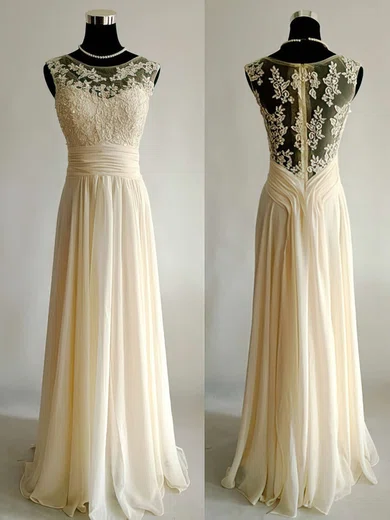 A-line Illusion Chiffon Floor-length Wedding Dresses With Appliques Lace #00021499