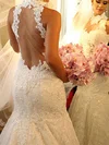 Trumpet/Mermaid High Neck Tulle Chapel Train Wedding Dresses With Appliques Lace #00021503